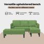 Preview: Garten Sofa mit Bank und Kissen, L-förmiger hellgrüner Samt, 3-Sitzer Sofa mit Chaise, L-förmiger hellgrüner 160 cm Samt, Bank hellgrün, 113x57x39 cm, Samt