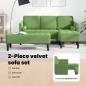 Preview: Garten Sofa mit Bank und Kissen, L-förmiger hellgrüner Samt, 3-Sitzer Sofa mit Chaise, L-förmiger hellgrüner 160 cm Samt, Bank hellgrün, 113x57x39 cm, Samt