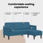 Preview: Garten Sofa mit Bank und Kissen L-förmiger blauer Samt, L-förmiges Sofa blau 173x131x67 cm Samt, Bank blau 113x57x39 cm Samt