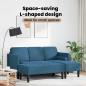 Preview: Garten Sofa mit Bank und Kissen L-förmiger blauer Samt, L-förmiges Sofa blau 173x131x67 cm Samt, Bank blau 113x57x39 cm Samt