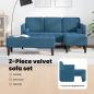 Preview: Garten Sofa mit Bank und Kissen L-förmiger blauer Samt, L-förmiges Sofa blau 173x131x67 cm Samt, Bank blau 113x57x39 cm Samt