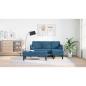 Preview: Garten Sofa mit Bank und Kissen L-förmiger blauer Samt, L-förmiges Sofa blau 173x131x67 cm Samt, Bank blau 113x57x39 cm Samt