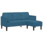 Preview: Garten Sofa mit Bank und Kissen L-förmiger blauer Samt, L-förmiges Sofa blau 173x131x67 cm Samt, Bank blau 113x57x39 cm Samt