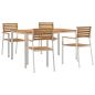 Preview: 5-teiliges Garten Essset aus Massivholz Akazie, Outdoor Esstisch 150x90x75 cm aus Massivholz Akazie, stapelbare Gartenstühle 4 Stk. aus Massivholz Akazie und Stahl