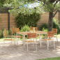 Preview: 7-teilige Garten Essgruppe Massivholz Akazie, Gartentisch 150x90x75 cm Massivholz Akazie, Stapelbare Gartenstühle 2 Stück Massivholz Akazie und Stahl, Stapelbare Gartenstühle 4 Stück Massivholz Akazie und Stahl