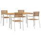 Preview: 5-teiliges Garten Esszimmer Set aus massivem Akazienholz, Outdoor Esstisch 180x90x75 cm aus massivem Akazienholz, Stapelbare Gartenstühle 4 Stück aus massivem Akazienholz und Stahl