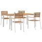 Preview: 5-teiliges Garten Esszimmer Set aus massivem Akazienholz, Outdoor Esstisch 180x90x75 cm aus massivem Akazienholz, Stapelbare Gartenstühle 4 Stück aus massivem Akazienholz und Stahl