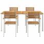 Preview: 5-teiliges Garten Esszimmer Set aus massivem Akazienholz, Outdoor Esstisch 180x90x75 cm aus massivem Akazienholz, Stapelbare Gartenstühle 4 Stück aus massivem Akazienholz und Stahl