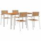 Preview: 5-teiliges Garten Essset Massivholz Teak, Esstisch für draußen 150x90x75 cm Massivholz Teak, Stapelbare Gartenstühle 4 Stk. Massivholz Teak und Metall
