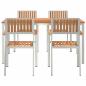 Preview: 5-teiliges Garten Essset Massivholz Teak, Esstisch für draußen 150x90x75 cm Massivholz Teak, Stapelbare Gartenstühle 4 Stk. Massivholz Teak und Metall