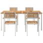Preview: 5-teilige Garten Essgruppe aus solidem Teakholz, Outdoor Esstisch 180x90x75 cm aus solidem Teakholz, Stapelbare Gartenstühle 4 Stück aus solidem Teakholz und Metall