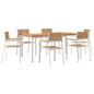 Preview: 7-teiliges Gartentischset Massivholz Teak, Outdoor Esstisch 180x90x75 cm Massivholz Teak, Stapelbare Gartenstühle 2 Stück Massivholz Teak und Metall, Stapelbare Gartenstühle 4 Stück Massivholz Teak und Metall