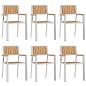 Preview: 7-teiliges Gartentischset Massivholz Teak, Outdoor Esstisch 180x90x75 cm Massivholz Teak, Stapelbare Gartenstühle 2 Stück Massivholz Teak und Metall, Stapelbare Gartenstühle 4 Stück Massivholz Teak und Metall