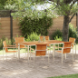 Preview: 7-teiliges Garten Esstisch Set aus massivem Teakholz, Outdoor Esstisch 180x90x75 cm aus massivem Teakholz