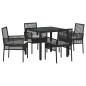 Preview: 5-teiliges Garten-Dining-Set mit Kissen Schwarz Poly Rattan