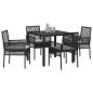 Preview: 5-teiliges Garten-Dining-Set mit Kissen Schwarz Poly Rattan