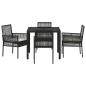 Preview: 5-teiliges Garten-Dining-Set mit Kissen Schwarz Poly Rattan