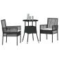 Preview: 3-teiliges Garten Esszimmer Set Schwarz Poly Rattan