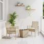 Preview: ARDEBO.de - 3-tlg. Garten-Bistroset mit Kissen Beige Poly Rattan