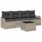 Preview: 5-teiliges Garten Sofa Set mit Kissen Hellgrau Poly Rattan, 2-Sitzer Garten Sofa mit Kissen Hellgrau Poly Rattan