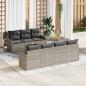 Preview: ARDEBO.de - 8-teiliges Garten Sofa Set mit Kissen in Hellgrau Poly Rattan, 2-Sitzer Garten Sofa mit Kissen in Hellgrau Poly Rattan