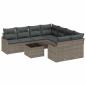 Preview: 9-teiliges Garten Sofaset mit Kissen Grau Poly Rattan, 2-Sitzer Garten Sofa mit Kissen Grau Poly Rattan