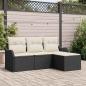 Preview: ARDEBO.de - 4-teiliges Garten-Sofa-Set mit Kissen Schwarz Poly Rattan, 2-Sitzer Garten-Sofa mit Kissen Schwarz Poly Rattan