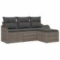 Preview: 4-teiliges Garten Sofa Set mit Kissen Grau Poly Rattan, 2-Sitzer Garten Sofa mit Kissen Grau Poly Rattan