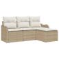 Preview: 4-teiliges Garten-Sofa-Set mit Kissen Beige Poly Rattan, 2-Sitzer Garten-Sofa mit Kissen Beige Poly Rattan