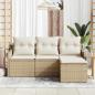 Preview: 4-teiliges Garten-Sofa-Set mit Kissen Beige Poly Rattan, 2-Sitzer Garten-Sofa mit Kissen Beige Poly Rattan