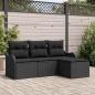 Preview: ARDEBO.de - 4-teiliges Garten-Sofaset mit Kissen Schwarz Poly-Rattan, 2-Sitzer Garten-Sofa mit Kissen Schwarz Poly-Rattan