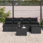 Preview: 6-teiliges Garten-Sofa-Set mit Kissen Beige Poly-Rattan, 2-Sitzer Garten-Sofa mit Kissen Schwarz Poly-Rattan
