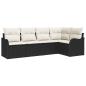Preview: 5-teiliges Garten Sofaset mit Kissen Schwarz Poly Rattan, 2-Sitzer Garten Sofa mit Kissen Schwarz Poly Rattan