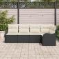 Preview: 5-teiliges Garten Sofaset mit Kissen Schwarz Poly Rattan, 2-Sitzer Garten Sofa mit Kissen Schwarz Poly Rattan