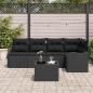 Preview: 6 teiliges Garten Sofa Set mit Kissen Beige Poly Rattan, 2-Sitzer Garten Sofa mit Kissen Schwarz Poly Rattan