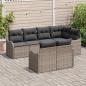 Preview: 7-teilige Garten-Sofa-Set mit Kissen Grau Poly Rattan, 2-Sitzer Garten Sofa mit Kissen Grau Poly Rattan