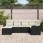 Preview: 6-teiliges Garten Sofa Set mit Kissen Schwarz Poly Rattan, 2-Sitzer Garten Sofa mit Kissen Schwarz Poly Rattan