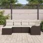 Preview: 6-teiliges Garten-Sofa-Set mit Kissen, Braunes Poly-Rattan, 2-Sitzer Garten-Sofa mit Kissen, Braunes Poly-Rattan