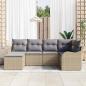 Preview: 6-teiliges Garten Sofa Set mit Kissen Beige Poly Rattan, 2-Sitzer Garten Sofa mit Kissen Beige Poly Rattan