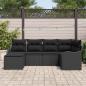 Preview: 6-teiliges Garten Sofa Set mit Kissen Schwarz Poly Rattan, 2-Sitzer Garten Sofa mit Kissen Schwarz Poly Rattan