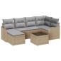 Preview: 7-teiliges Garten-Sofa-Set mit Kissen schwarzes Poly-Rattan, 2-Sitzer Garten-Sofa mit Kissen beiges Poly-Rattan