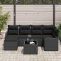 Preview: 7-teiliges Garten-Sofaset mit Kissen Beige Poly Rattan, 2-Sitzer Garten-Sofa mit Kissen Schwarzes Poly Rattan
