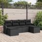 Preview: ARDEBO.de - 6-teiliges Garten-Sofa-Set mit Kissen Schwarz Poly Rattan, 2-Sitzer Garten-Sofa mit Kissen Schwarz Poly Rattan