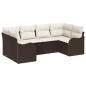 Preview: 6-teiliges Garten Sofa Set mit Kissen Braun Poly Rattan, 2-Sitzer Garten Sofa mit Kissen Braun Poly Rattan