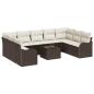 Preview: 9-teiliges Garten-Sofa-Set mit Kissen Grau Poly Rattan, 2-Sitzer Garten-Sofa mit Kissen Braun Poly Rattan