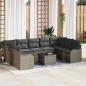 Preview: ARDEBO.de - 9-teiliges Garten-Sofa-Set mit Kissen Schwarz Poly Rattan, 2-Sitzer Garten-Sofa mit Kissen Grau Poly Rattan