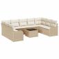 Preview: 10-teiliges Garten Sofa Set mit Kissen in Braun aus Poly Rattan, 2-Sitzer Garten Sofa mit Kissen in Beige aus Poly Rattan