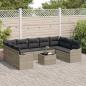 Preview: 10-teiliges Garten-Sofa-Set mit Kissen Grau Poly Rattan, 2-Sitzer Garten-Sofa mit Kissen Hellgrau Poly Rattan