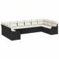 Preview: 10-teilige Garten Sofa Set mit Kissen Schwarz Poly Rattan, 2-Sitzer Garten Sofa mit Kissen Schwarz Poly Rattan