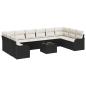 Preview: 10-teiliges Garten-Sofa-Set mit Kissen Braun Poly-Rattan, 2-Sitzer Garten-Sofa mit Kissen Schwarz Poly-Rattan